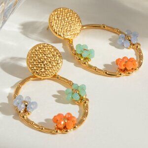 New! 18k Gold Plated Boho Gold & Colorful Beaded Earrings (NWOT)